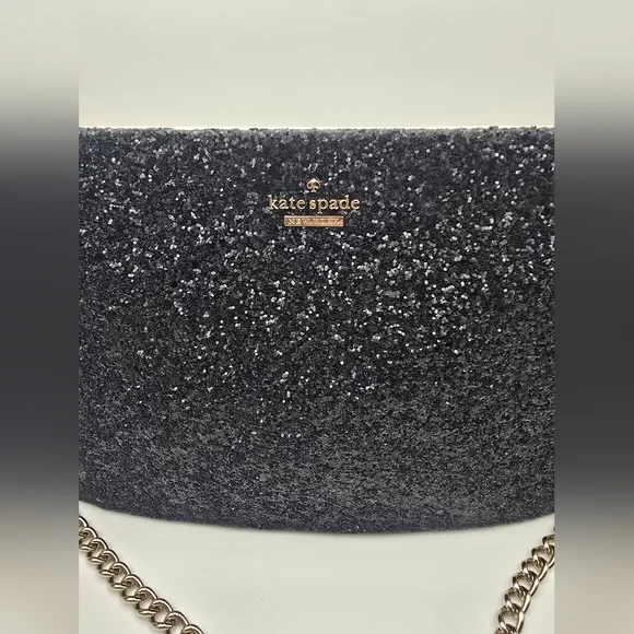 Kate Spade ♠️ Black W/ Silver Hardware Glitter Minaudière Crossbody (EUC)🩶♠️🩶 - Picture 4 of 9